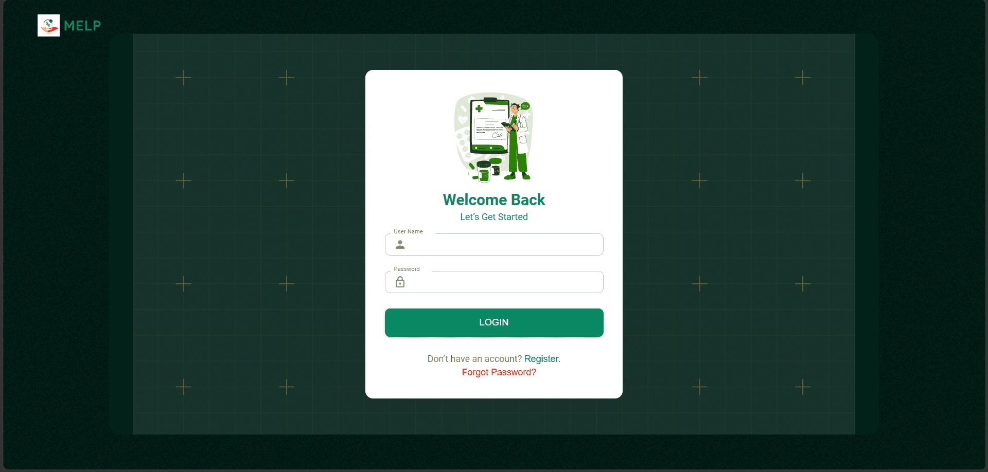 MELP Healthcare Platform interface, view 2