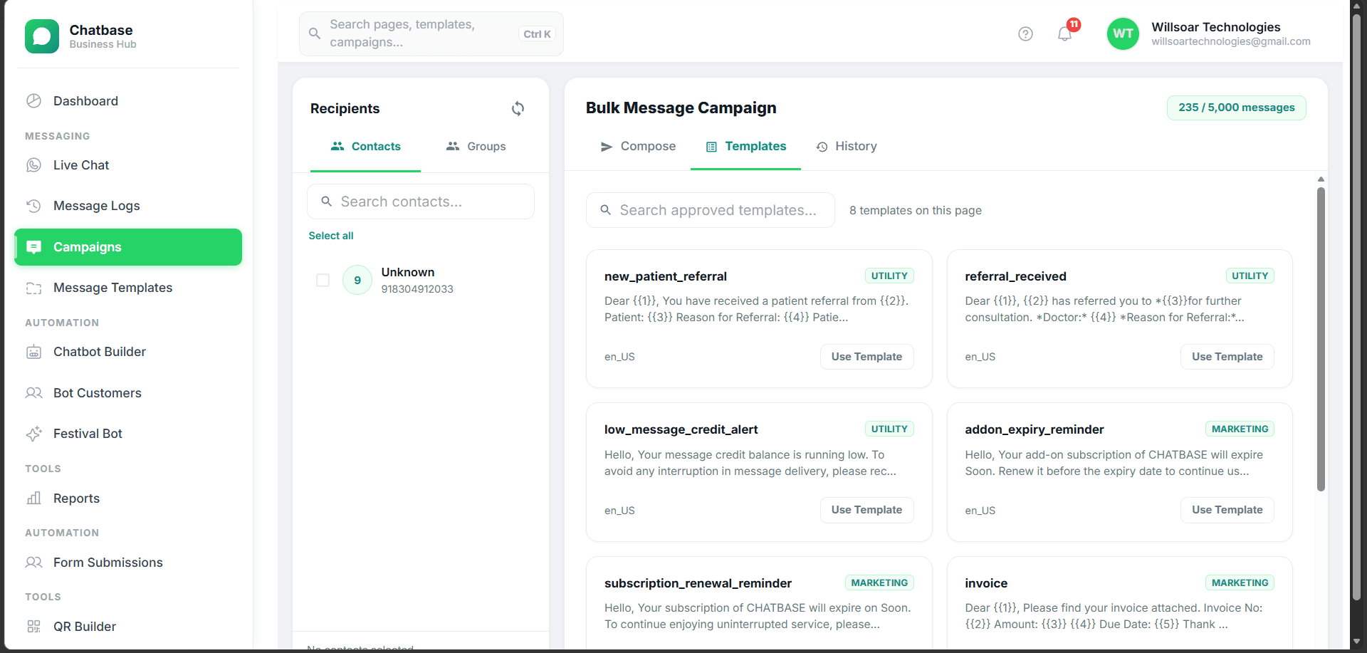 Chatbase interface, view 3