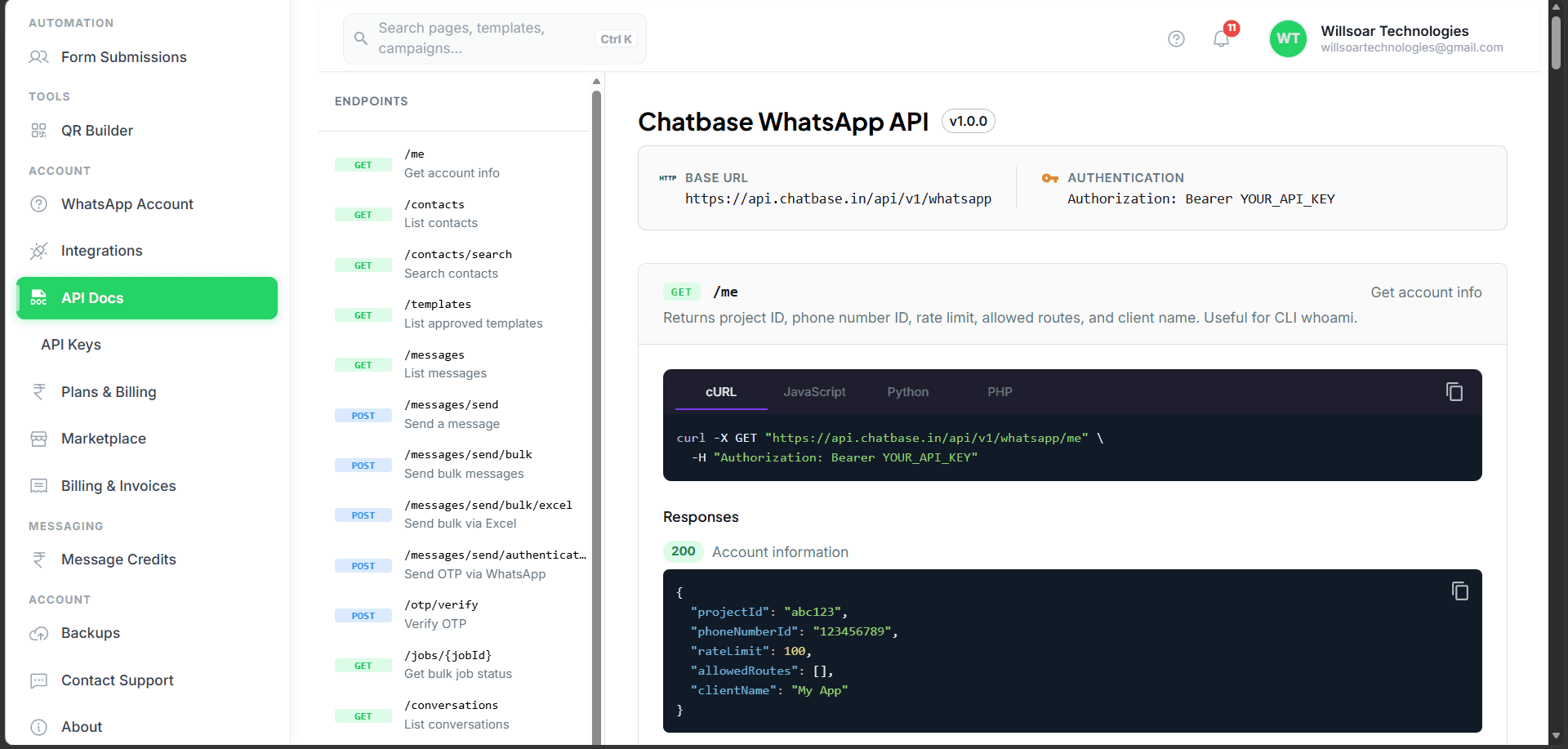 Chatbase interface, view 4