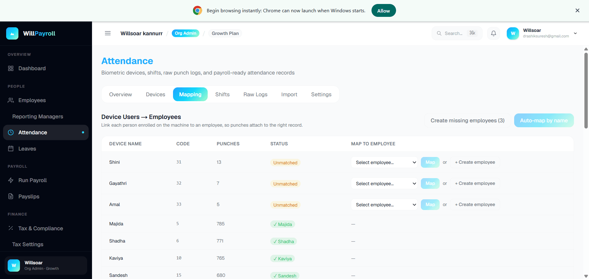 WillPayroll interface, view 3